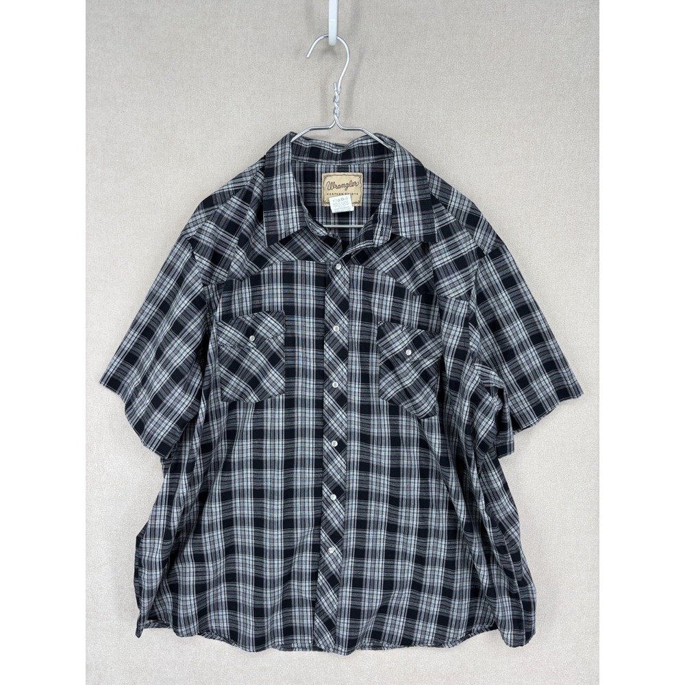 Wrangler Shirt Mens 2XL Black White Plaid Western Pearl Snap Short Sleeve